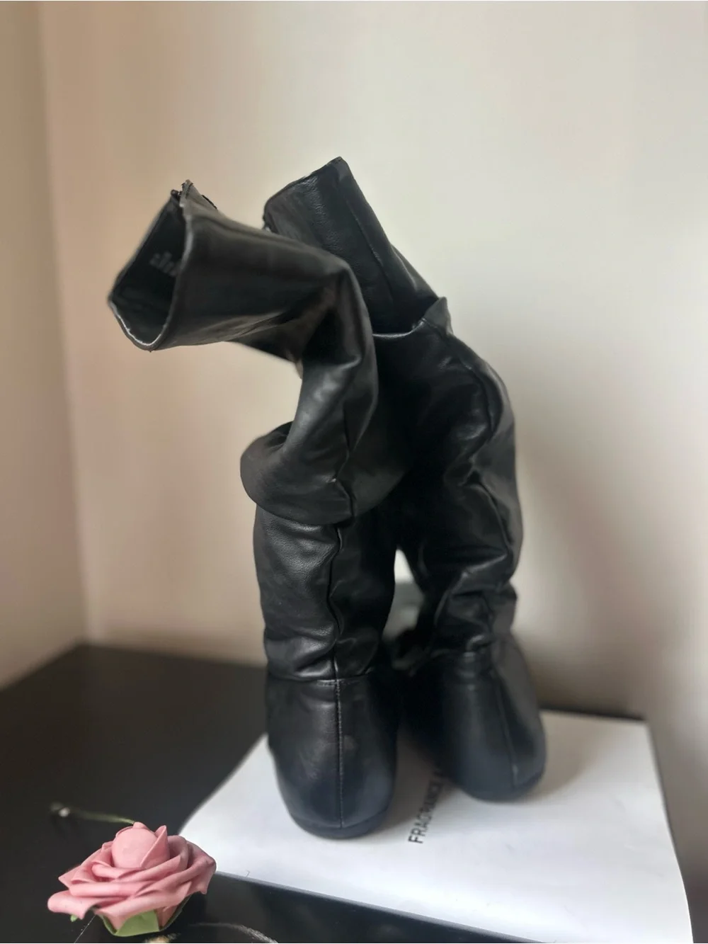 Hot cakes 11 Women’s Black Slouchy Leather Knee Boots